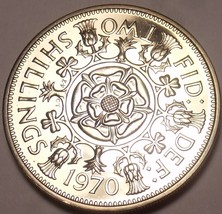 Große Beweis Großbritannien 1970 2 Schilling ~ Tudor Rose ~ Letzte Jahr - $10.92