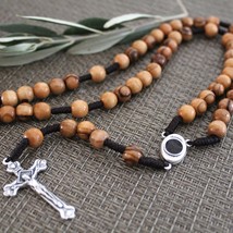 Olive wood Rosary 6-7mm Beads, Handmade Cross Necklace Rosary in the Hol... - $29.95