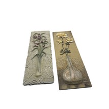 2 Boem Blum Floral Wall Art 3D Resin Tile Plaque Set Translucent Vase - £23.18 GBP