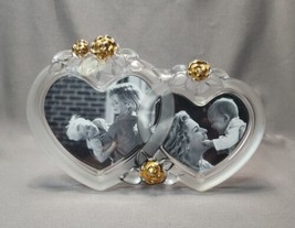 Walther Glass Double Heart Photo Picture Frame Gold Rose Wedding, Anniversary - $23.76