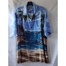 Mens Hawaiian Shirt Size L Global Tracking GPS Blue Short Sleeve Button Up - $15.84