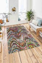 LaModaHome Area Rug Non-Slip - Colourful Wave Soft Machine Washable Bedr... - £24.34 GBP+