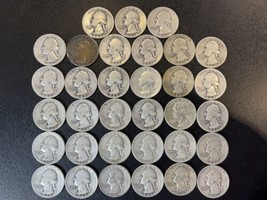 1940’s Washington Quarters 90% Silver Lot Of 33 Coins - £154.12 GBP