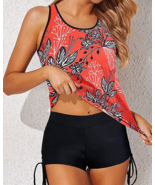 Yonique 3 Pc Swim Set Pink Floral Tankini Boy Shorts Tank Top XL Bikini ... - €29,20 EUR