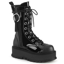 DEMONIA SLACKER-220 Women&#39;s Black 2&quot; Platform Lace-Up Mid-Calf Outside Zip Boots - £85.76 GBP