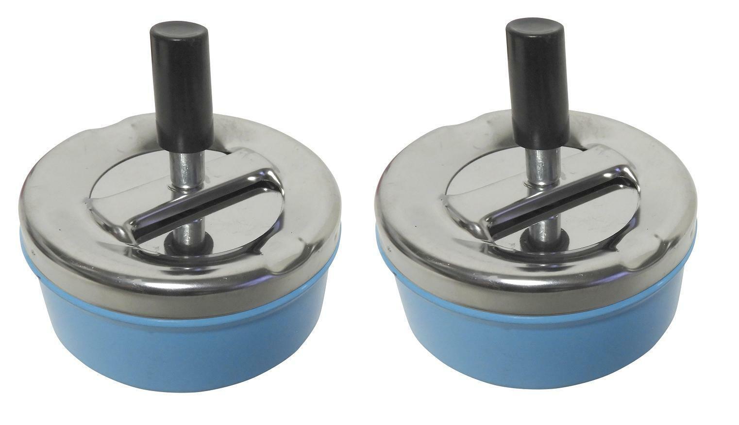 2 pack Round Push Down Ashtray with Spinning Tray Retro Style (Blue) - $9.89