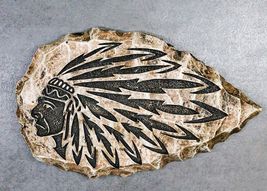 Southwestern Tribal Tattoo Indian Chief With Roach Faux Stone Arrow Wall... - $23.99