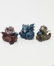 Blue, Red &amp; Brown Medieval Mini Dragon Figurines with Crystal Set of 3 H... - $36.04