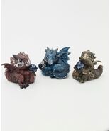 Blue, Red &amp; Brown Medieval Mini Dragon Figurines with Crystal Set of 3 H... - $36.04