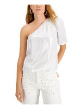 $70 Inc Textured Elastic Waist Asymmetrical Neckline Top Silver Size Medium - £24.43 GBP