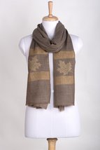 Gold Maple Leaf Border Cashmere Wool Scarf -  Beige - £79.92 GBP