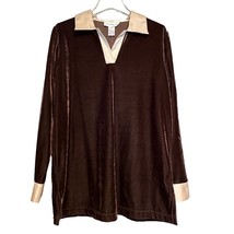 Susan Graver Velvet Velour Tunic Top Brown Sz M Long Sleeve Pullover Str... - $31.56