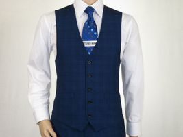 Mens Renoir 3 Piece Vested Suit Glenn Plaid Notch Lapel Business 278-2 Navy Blue image 9