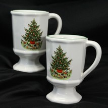 Pfaltzgraff Christmas Heritage Tree Pedestal Footed Mugs 5&quot; Tall Lot of 2 - £14.84 GBP