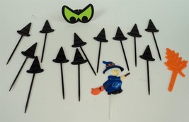 Lot of 15 Halloween Cake Picks &amp; Cupcake Toppers - Scary Eyes Ring &amp; Witch Hats - £7.78 GBP