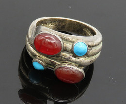 TULLA BOOTH 925 Silver - Vintage Turquoise &amp; Carnelian Band Ring Sz 6 - RG20001 - £47.35 GBP
