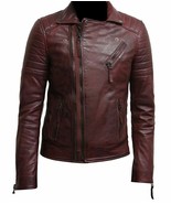 Mens Burgundy Color Biker Style Leather Jacket Real Lambskin Leather Han... - €128,16 EUR
