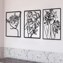 3 Pieces Metal Minimalist Abstract Woman Wall Art Line Drawing Wall Art Decor Si - £30.83 GBP