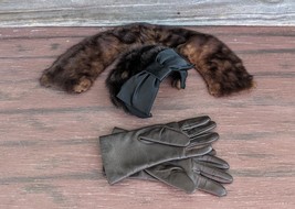Vintage 50s Mink Fur Hat With Fur Collar And Vinyl Gloves, NanCie Original - £38.54 GBP