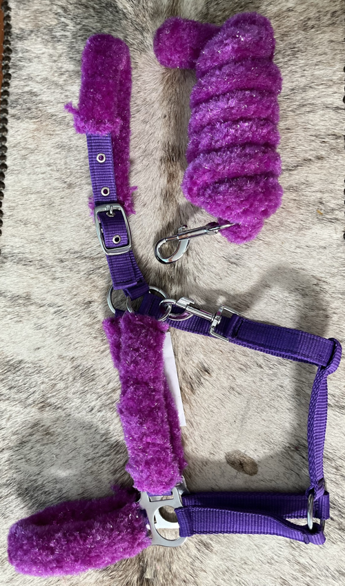Halter lead fuzzy purple