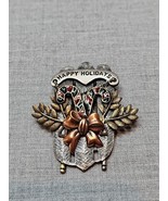 Happy Holidays Candy Cane Sled Silver Tone Pin Brooch 2&#39;&#39; Christmas, Vin... - €11,13 EUR