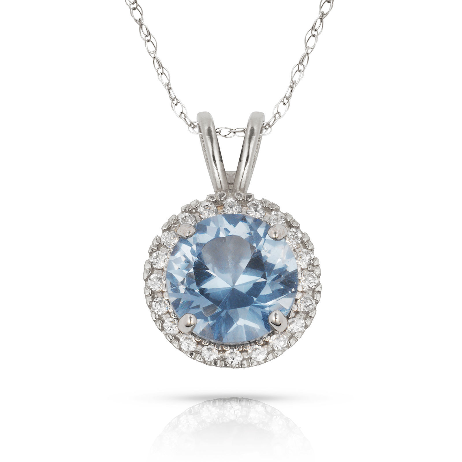 1.50CT 14K Whit Gold Halo Aquamarine Round Shape Basket Setting Pendant w/ Chain - $33.16 - $153.94