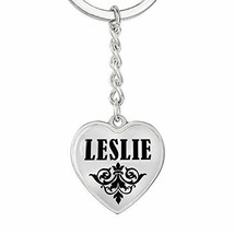 Leslie v01 - Heart Pendant Luxury Keychain Personalized Name - £23.55 GBP