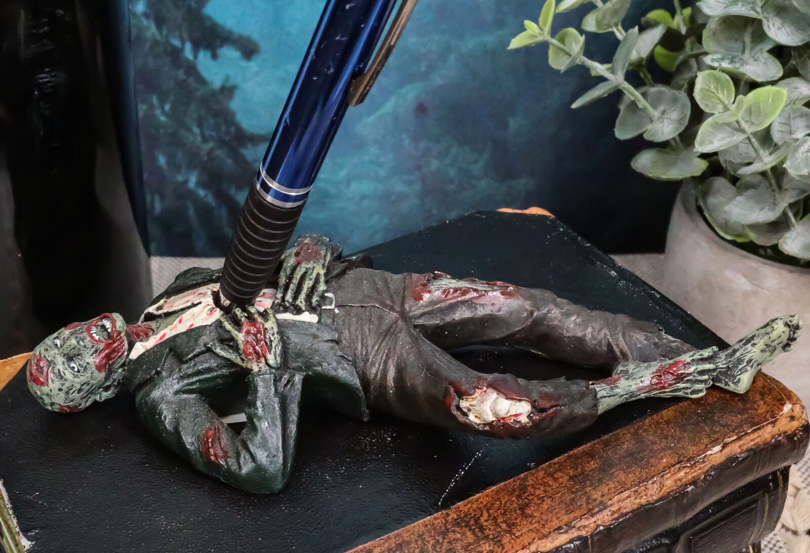 Gory Apocalypse Walking Dead Zombie Hunter Impaled Walker Pen Holder Fig... - $15.99