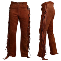 Pantalones de cuero de ante marrón para hombre, pantalones casuales por... - £125.22 GBP