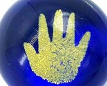 Vintage Art Glass Paperweight - Blue Glass with Gold Floating Hand 3 1/4&quot; D - $8.87