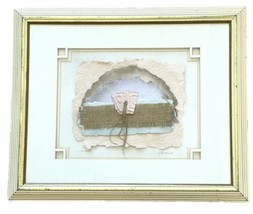 Sunset 1990s Mixed Media Burlap Pastel Papyrus Paper Collage Art Signed ... - £136.09 GBP
