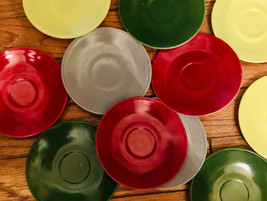 Vintage Hazel Atlas Multi Color Glass Saucers Yellow Red Green Gray 11 Total - £25.57 GBP