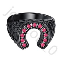 0.50 Ctw Lab Created Ruby 14K Black Gold Plated Horseshoe Men&#39;s Ring - $63.62