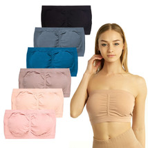 6 Pc Microfiber Bandeau Seamless Strapless Tube Top Bras Multi-Colors On... - £26.74 GBP