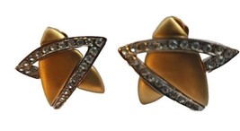 Vintage MCM Mary Kay Satin Gold Tone Rhinestone Star Earrings - £14.21 GBP