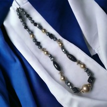 Acrylic Bead Faux Pearl Women Black Silver Handmade Necklace Fashion Costume - $18.70