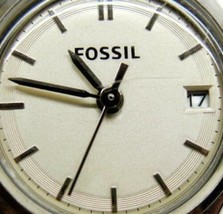 Fossil Stainless Steel Date Leather Band Beige Watch Analog Quartz New Battery - £35.60 GBP