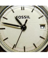 Fossil Stainless Steel Date Leather Band Beige Watch Analog Quartz New Battery - $44.55