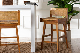Roden Bohemian Natural Rattan and Mahogany Wood Bar Stool - $4,894.67 MXN