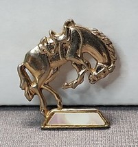 Vintage Western Horse Bucking Bronco Equestrian Gold-tone Brooch Pin 1.5&quot; - £13.99 GBP