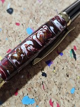 Red and White Swirled Resin Pen &quot;Gisi Style&quot; Flat Top with Gunmetal and ... - $44.99
