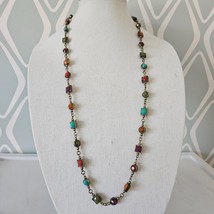 Premier Designs CHICLET Blue Red Green Long Necklace 40" - $17.81
