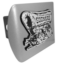 Oklahoma Sooner Schooner Emblem On Brushed Chrome Usa Made Trailer Hitch Cover - £62.90 GBP
