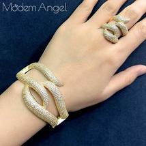 ModemAngel Hot Charms 2PCS Bamboo Dubai Jewelry Sets Cubic Zirconia Bangle/Ring  - £56.93 GBP