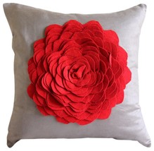 Brown Faux Suede Fabric 16x16 3D Red Felt Origami Rose Pillow Cover, Red Rose - £28.98 GBP+