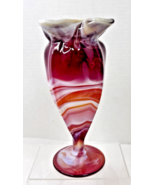 Vintage Imperial Red Slag Glass Footed Vase Pinched Top 9 1/4 inches - $59.35