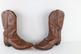 Vintage 90s Dan Post Mens 15 D Distressed Tribal Leather Cowboy Boots Brown - $128.65