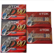 TDK Blank Cassette Tapes D90 90 Minutes Type I High Output Lot Of 5 New Sealed - £15.63 GBP