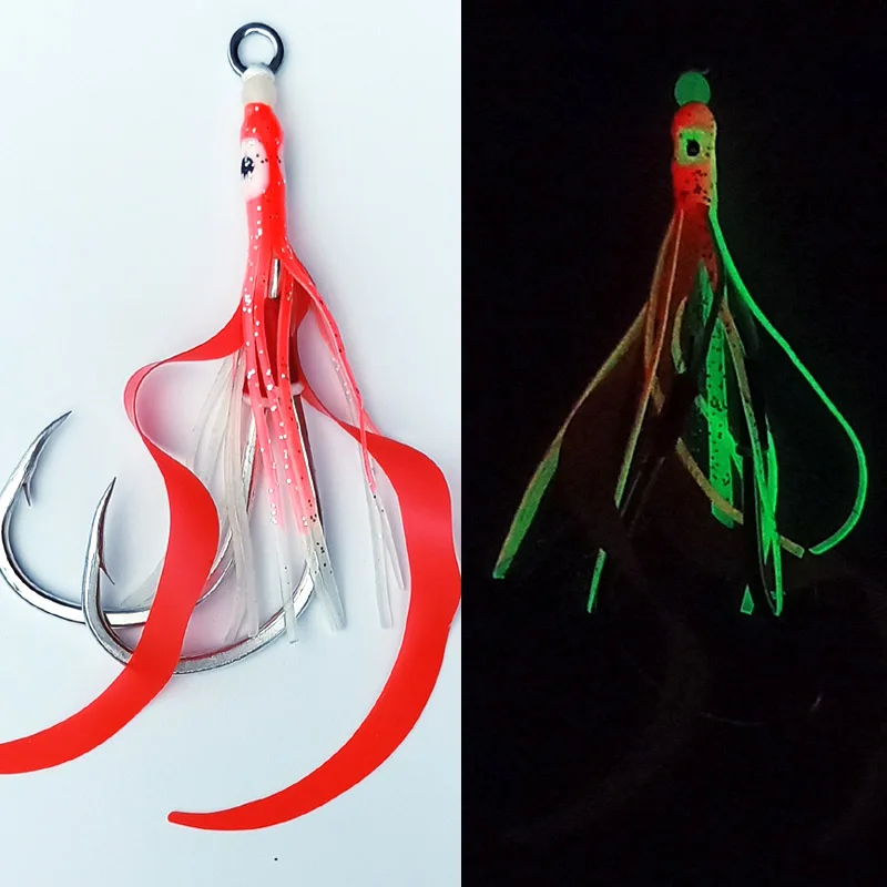 Sporting AS 10pcs/lot Glow Aist Hooks With Squid Skirts Lumious Slow Jig Silicon - £52.92 GBP
