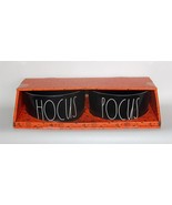 2 Rae Dunn Halloween &quot;HOCUS&quot; &quot;POCUS&quot; Black &amp; White 6&quot; Dog Food Dish Bowl... - £26.01 GBP